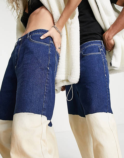 Women COLLUSION x000 Unisex 90s straight leg jeans in dip dye wash 
