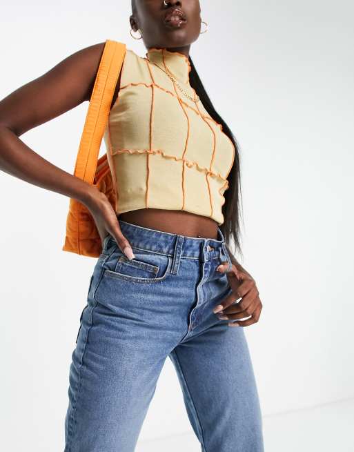 COLLUSION x000 Unisex 90s straight leg jeans in mid wash blue, 3 of 4