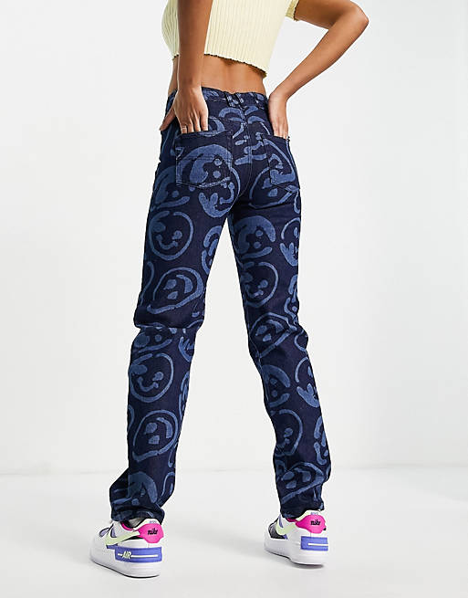 Y2K relaxed fit trousers in text graphic print ASOS Damen Kleidung Hosen & Jeans Jeans Straight Jeans 