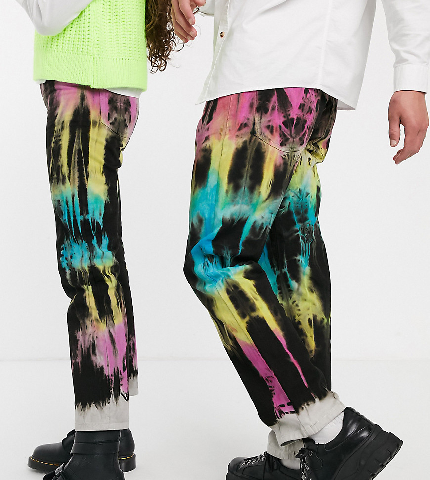 COLLUSION x000 – Unisex – Batikmönstrade byxor med raka ben i 90-tals passform-Flerfärgad