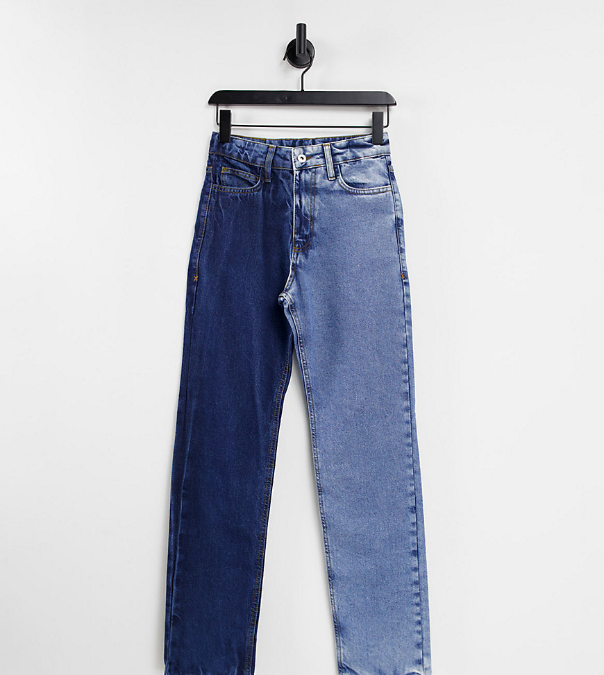 COLLUSION x000 – Unisex – Gerade geschnittene Jeans in Ecru mit Halb-und-Halb-Design-Blau