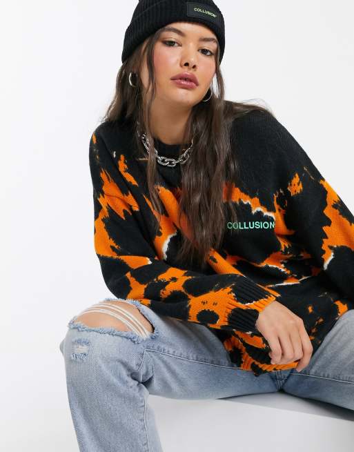 COLLUSION – x000 Unisex – Jeansy w stylu lat 90. z prostymi nogawkami z dziurami, 3 z 4