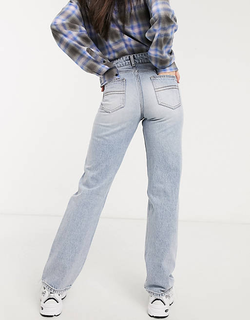Tell Moral education Cucumber COLLUSION x000 Unisex ripped 90s straight leg jeans in stonewash blue | ASOS