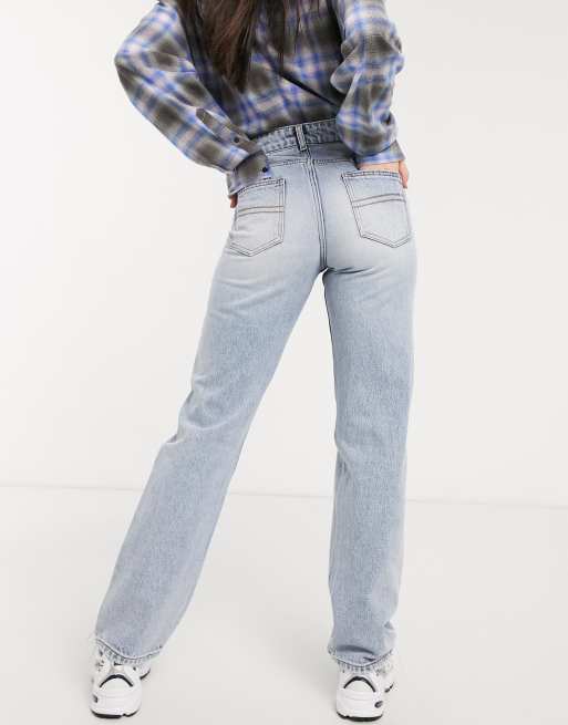 Collusion X000 Unisex Ripped 90s Straight Leg Jeans In Stonewash Blue Asos