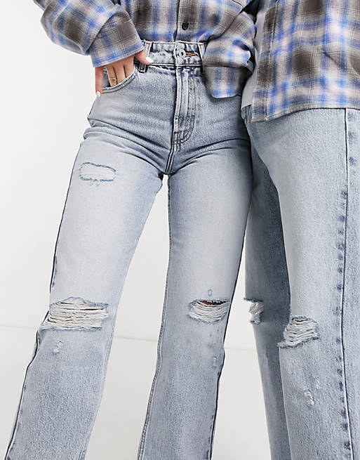  COLLUSION x000 Unisex ripped 90s straight leg jeans in stonewash blue 