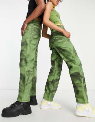 COLLUSION x000 Unisex straight leg jean tie dye in green - ASOS Price Checker