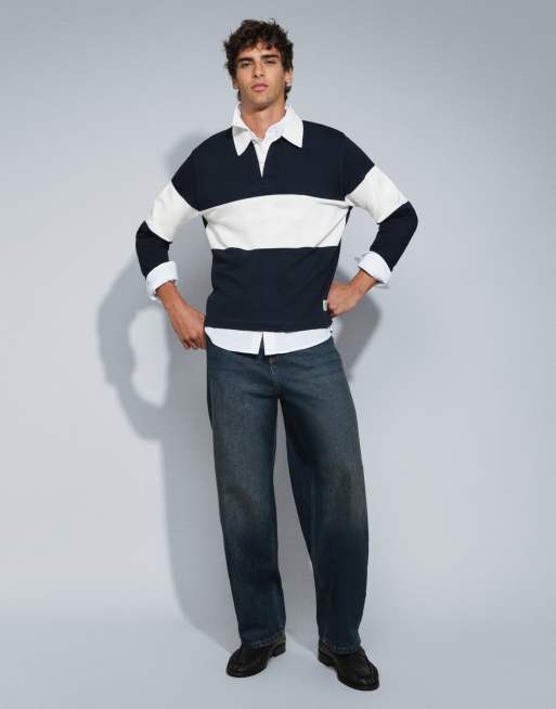 COLLUSION X001 antifit jeans i mörkblå grunge-tvätt, 3 av 5