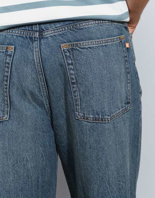 COLLUSION – X001 – Antifit-Jeans in blauer marmorierter Waschung mit mittelhohem Bund, 3 von 5
