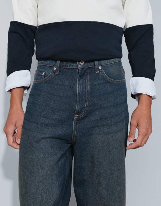 COLLUSION X001 antifit jeans in dark blue grunge wash, 4 of 5