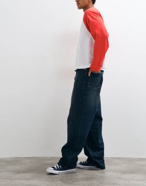 COLLUSION X001 antifit jeans in donkerblauwe grungewassing - view 1