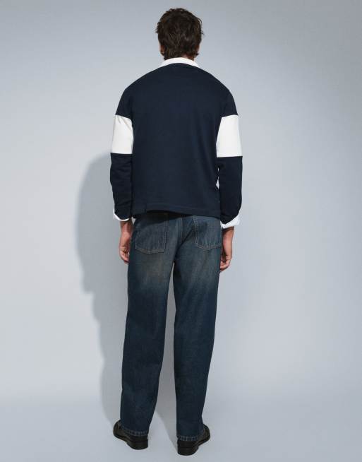 COLLUSION X001 antifit jeans in donkerblauwe grungewassing, 2 van 5