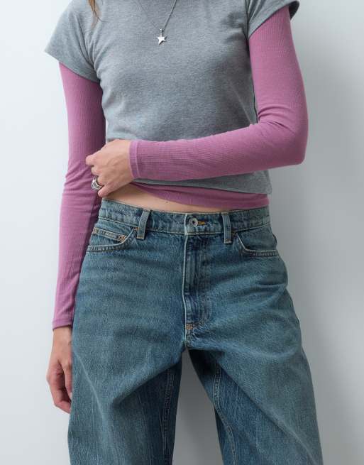 COLLUSION – X001 – Antifit-Jeans in mittlerem Marmorblau mit mittelhohem Bund, 5 von 5
