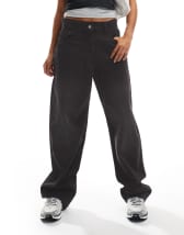 Weekday Unisex Astro loose fit wide leg jeans in tuned black