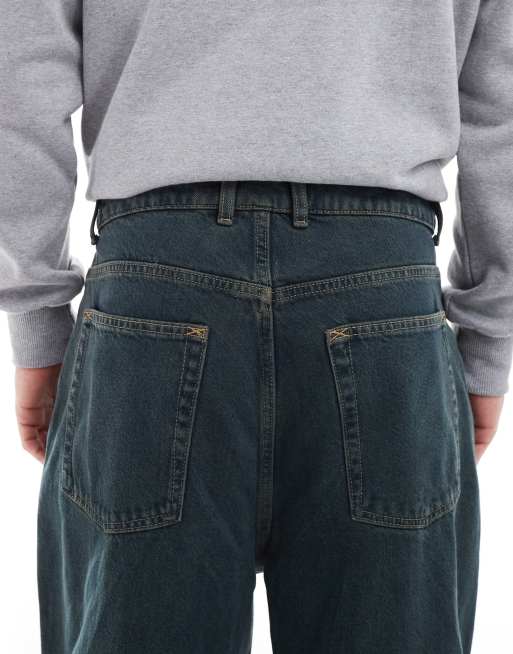 COLLUSION - X001 - Antifit jeans met halfhoge taille en donkergroene wassing, 4 van 5
