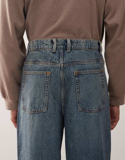 COLLUSION - X001 - Antifit jeans met halfhoge taille en wassing in middenblauw, 4 van 5