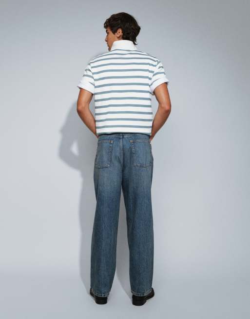 COLLUSION X001 antifit mid rise jean in blue marble wash, 5 of 5