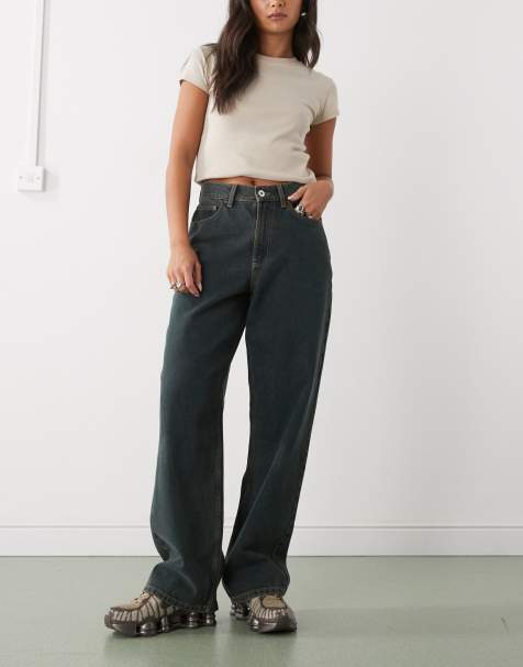 COLLUSION X001 antifit mid rise jean in dark greenwash