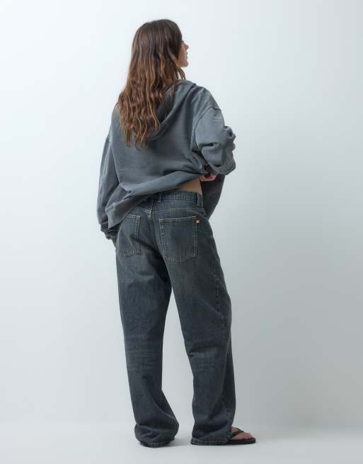COLLUSION X001 antifit mid rise jean in grey green wash, 4 of 5