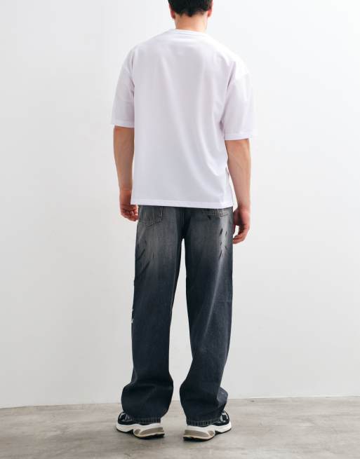 COLLUSION X001 antifit mid rise jean in grunge paint splash, 3 of 5
