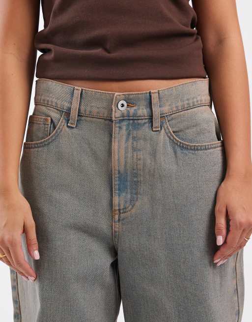 COLLUSION X001 antifit mid rise jean in washed brown, 4 of 5
