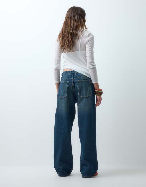 COLLUSION X001 antifit mid rise jeans in dark grunge wash, 5 of 5