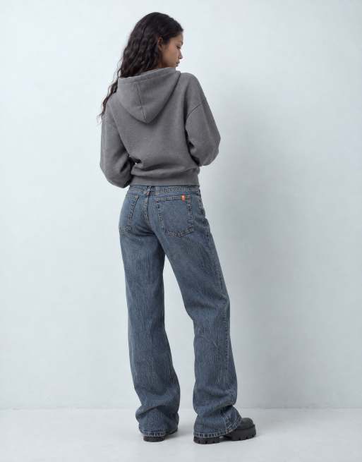 COLLUSION X001 antifit mid rise jeans in mid blue marble, 10 of 10