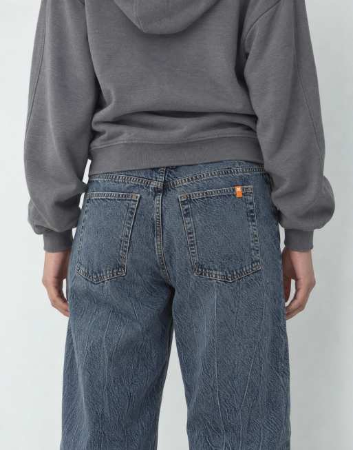 COLLUSION X001 antifit mid rise jeans in mid blue marble, 7 of 10