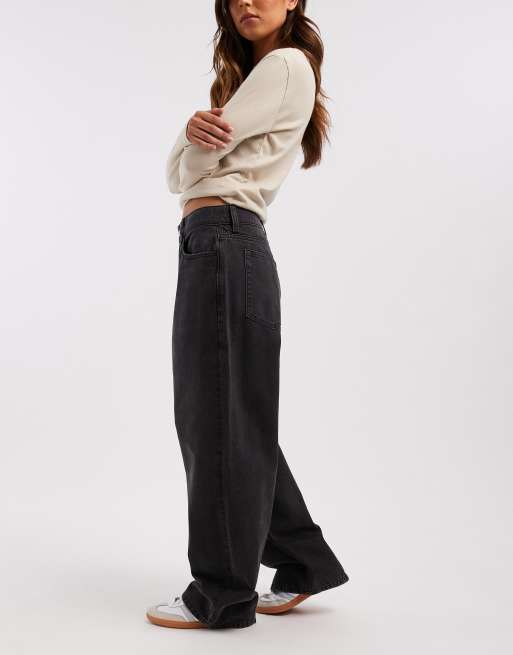 COLLUSION antifit mid rise jeans in washed black