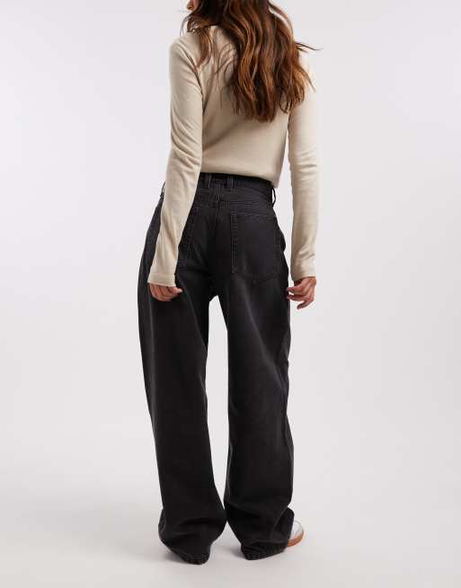 COLLUSION antifit mid rise jeans in washed black