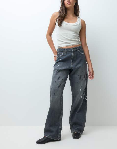 COLLUSION X001 antifit mid-rise jeans met grunge verfspatten - view 1