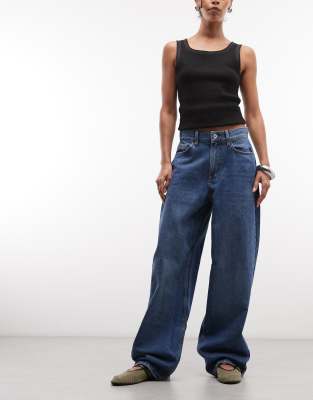 X001 - Jean coupe fantaisie à taille mi-haute - Bleu moyen W24 L26