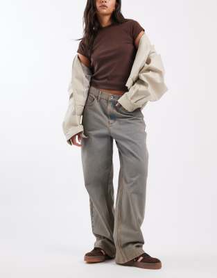 COLLUSION X001 - Jean coupe fantaisie à taille mi-haute - Marron délavé-Brown