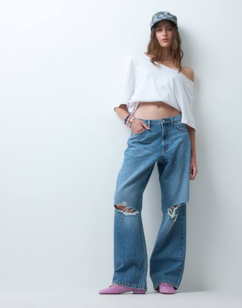 COLLUSION X001 - Jean déchiré style années 90 - Bleu moyen - view 1
