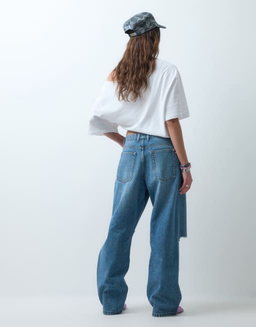 COLLUSION - X001 - Jeans antifit a vita medio alta con dettagli invecchiati anni '90, 5 di 5