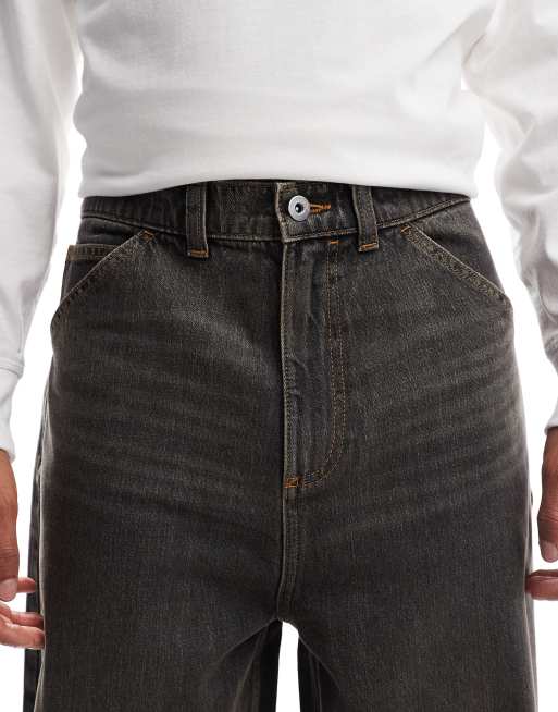 COLLUSION - X001 - Jeans antifit lavaggio antracite sporco con cuciture, 4 di 5