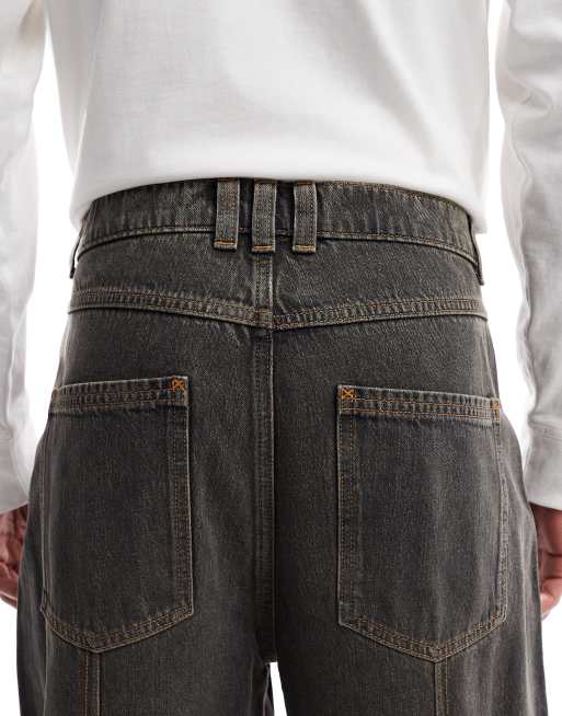 COLLUSION - X001 - Jeans antifit lavaggio antracite sporco con cuciture, 5 di 5