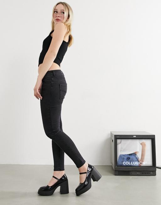 COLLUSION - x001 - Jeans skinny a vita bassa nero slavato, 4 di 4