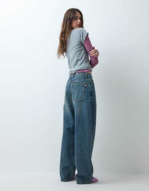 COLLUSION X001 - Mellemblå marmor antifit jeans med mellemhøj talje, 4 af 5