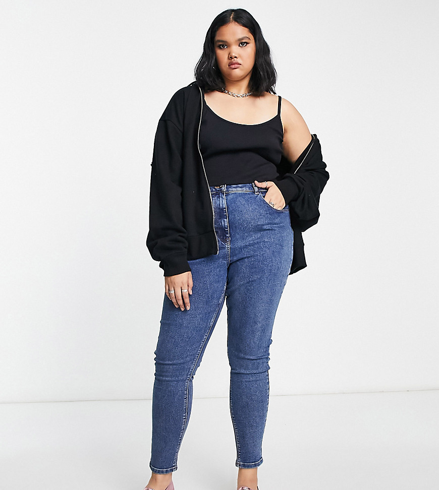 Collusion X006 Plus Stretch Mom Jeans In Mid Blue