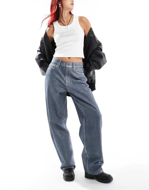 COLLUSION – X001 – Sehr weite Jeans in Silber beschichtet