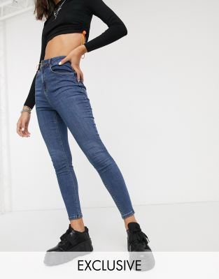 COLLUSION COLLUSION X001 SKINNY JEANS IN MID WASH BLUE-BLUES,POPPY AW18BECL011