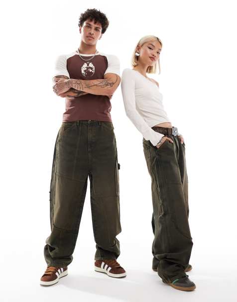 COLLUSION - X001 - Unisex - Jeans med antifit-pasform og patchwork i blå mellemvask - view 1