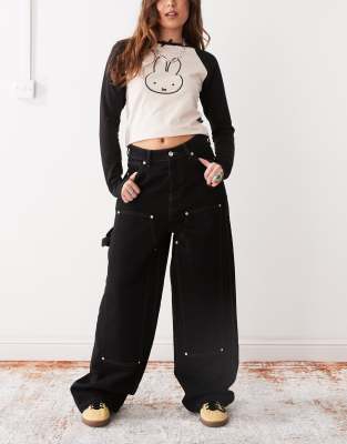 Collusion X002 Baggy Carpenter Jeans In Black Rinse Wash