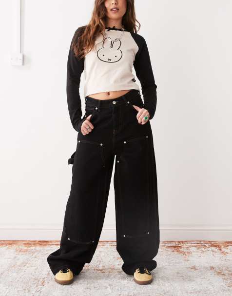 COLLUSION X002 baggy carpenter jeans in black rinse wash - view 1