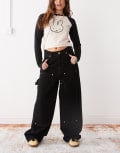 [Collusion] COLLUSION X002 baggy carpenter jeans in black rinse wash W24 Black rinse wash