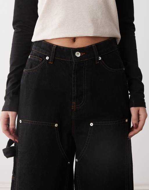 COLLUSION X002 baggy carpenter jeans in black rinse wash | ASOS