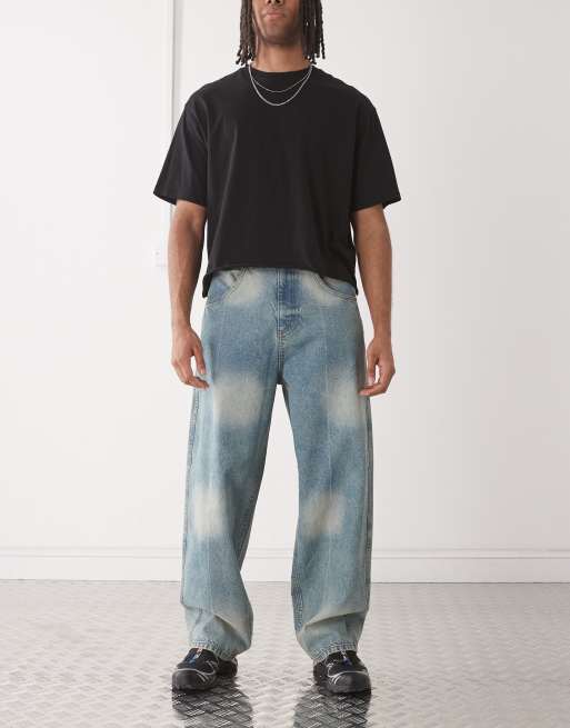 COLLUSION X002 baggy jean with branding in darkwash