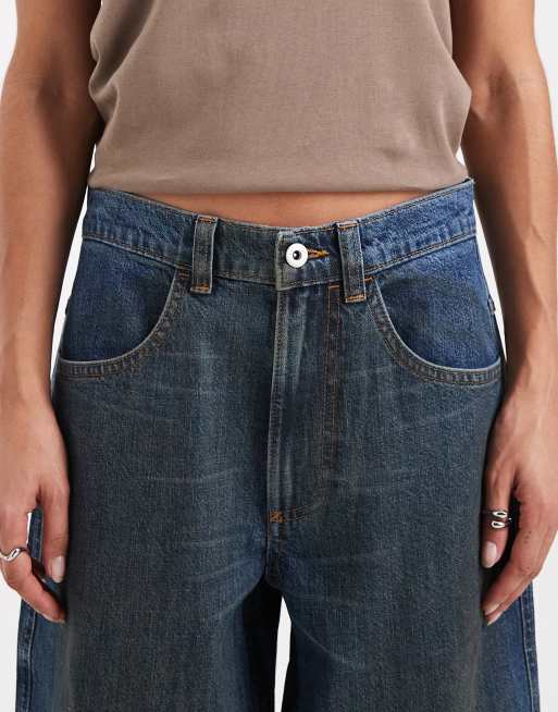COLLUSION X002 baggy jean with cinch back and turn up hem in dirty navy, 4 of 5