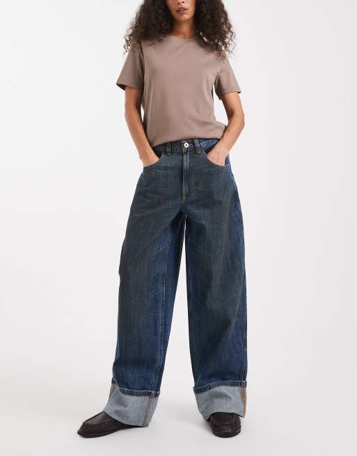 COLLUSION X002 baggy jean with cinch back and turn up hem in diry navy