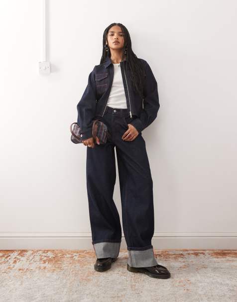 COLLUSION X002 baggy jean with cinch back and turn up hem in rinse wash